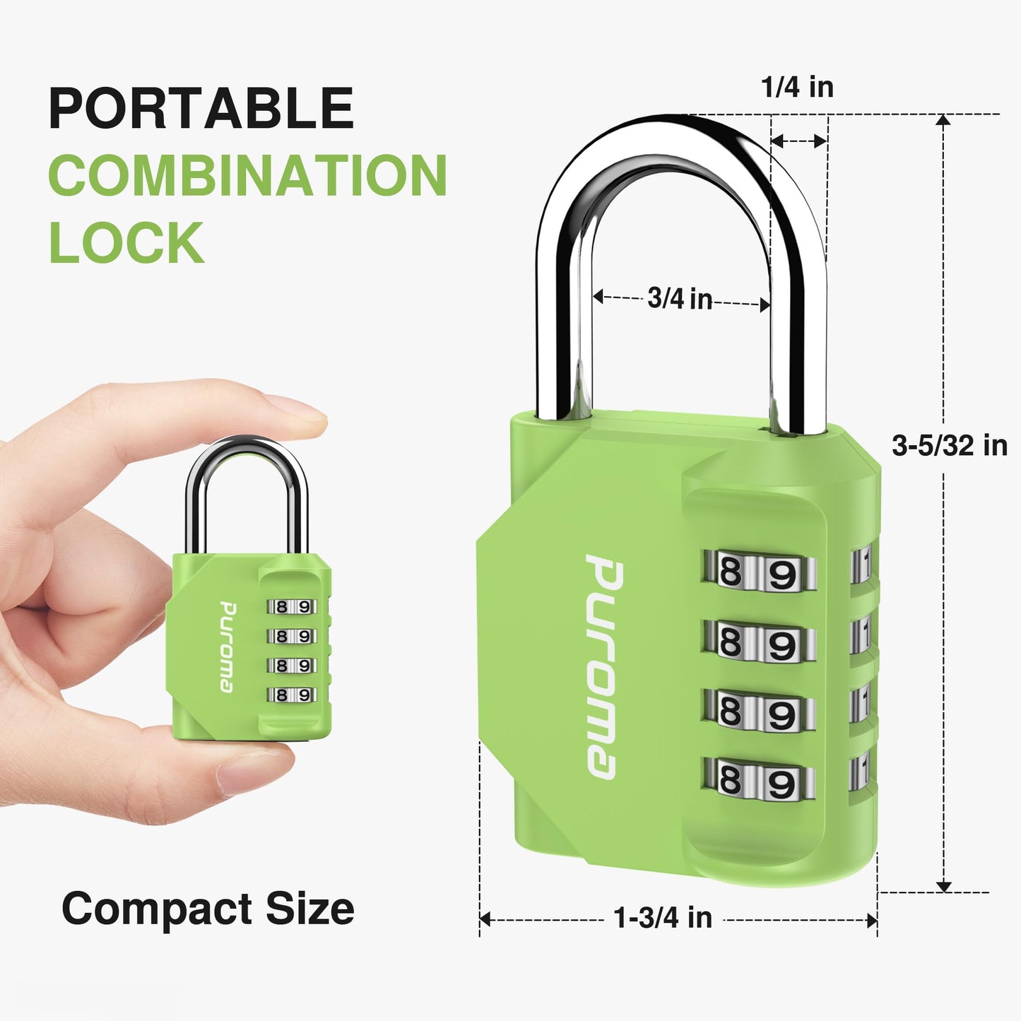 Puroma Lot de 4 cadenas à combinaison à 4 chiffres pour casier de salle de sport, casier de sport, clôture, boîte à outils, portail, étui, rangement à moraillon (vert) 