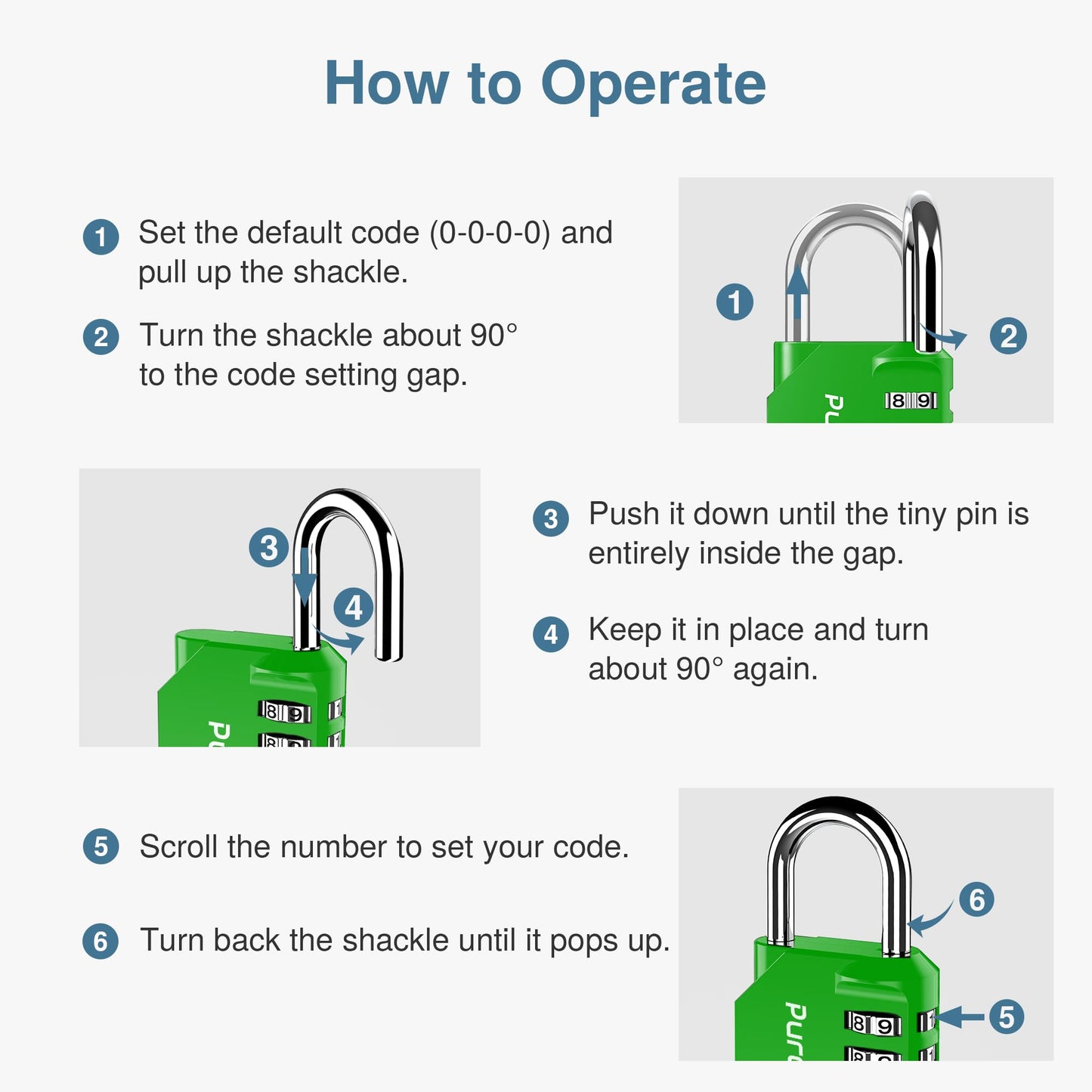 Puroma Lot de 4 cadenas à combinaison à 4 chiffres pour casier de salle de sport, casier de sport, clôture, boîte à outils, portail, étui, rangement à moraillon (vert) 