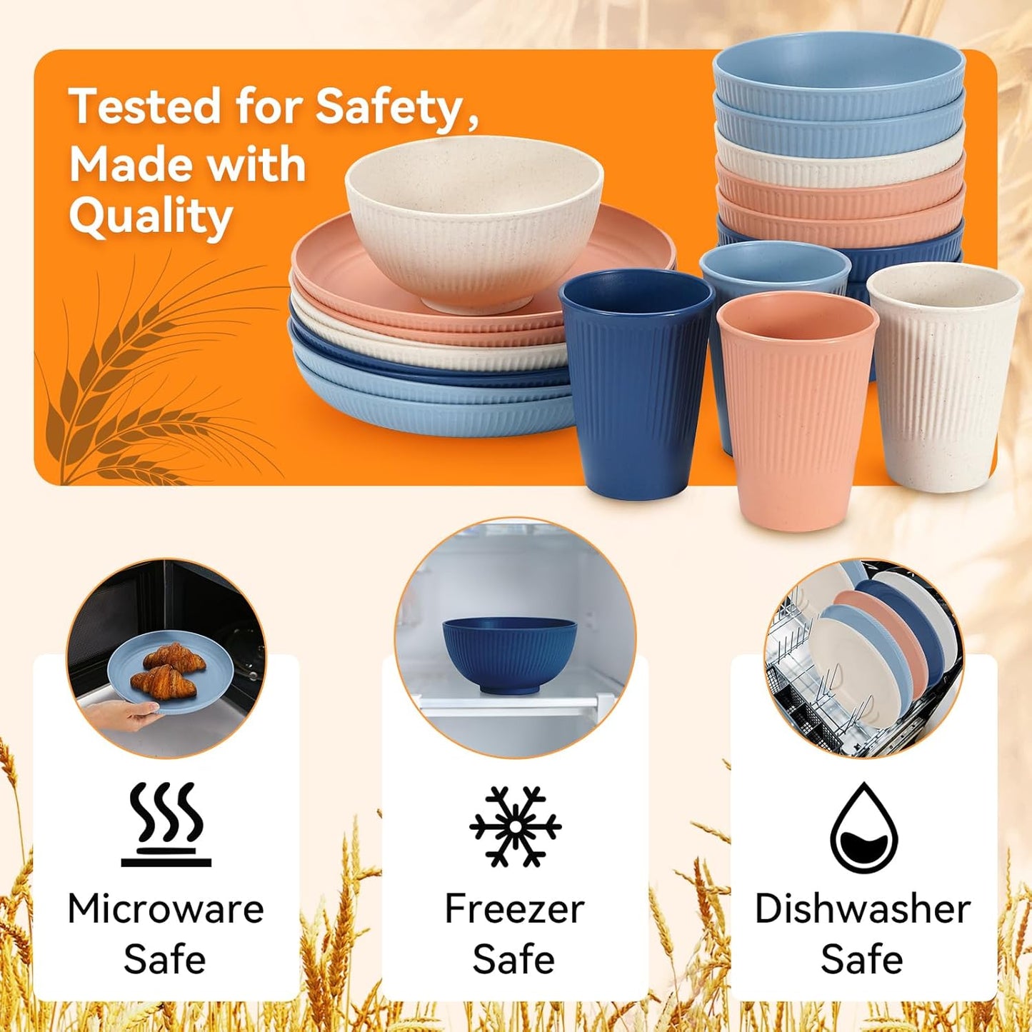 48-Piece Unbreakable Dinnerware Set – Plates, Bowls, Cups & Utensils for 6