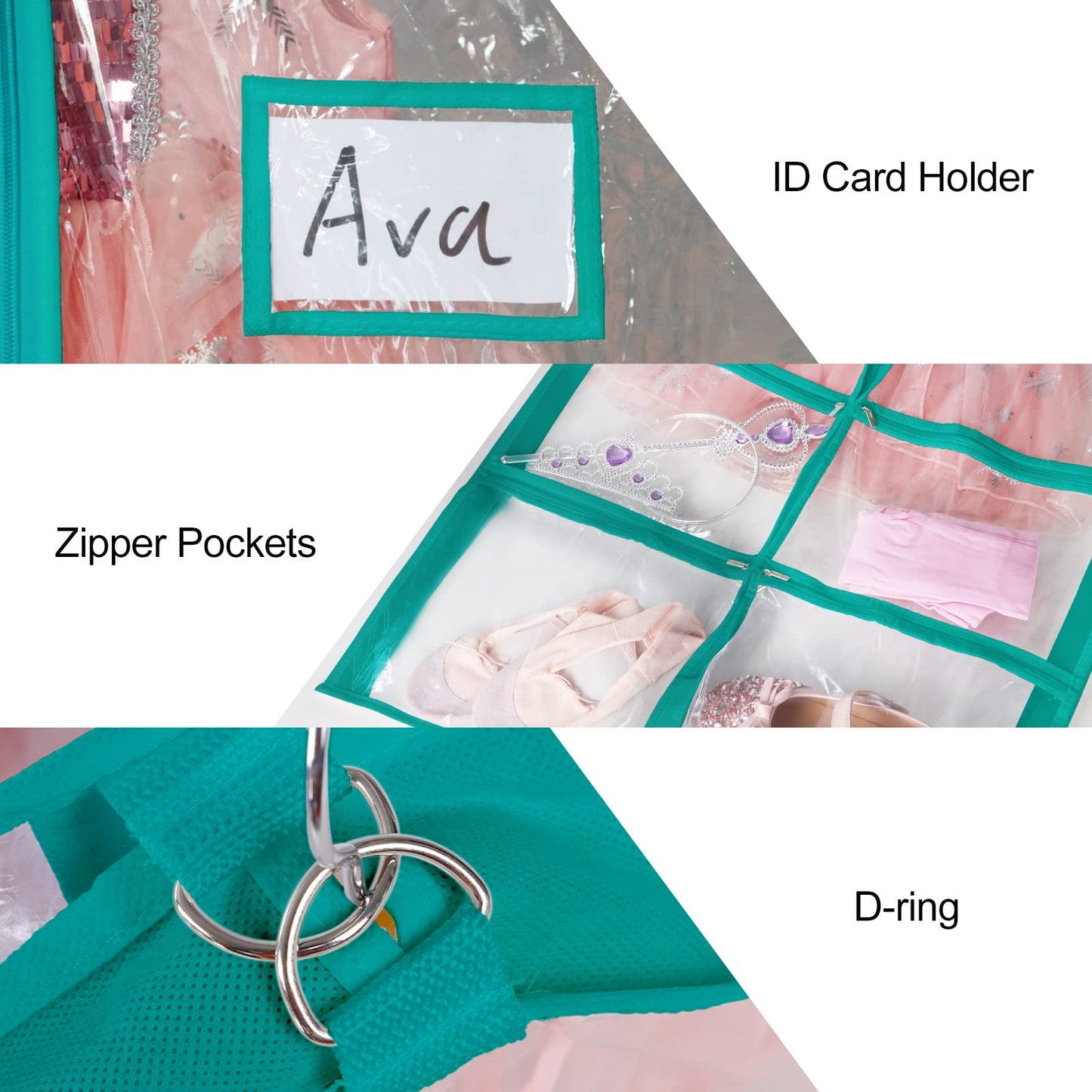 Univivi Clear PVC Dance Costume Bags (3 Pack) Garment Bag 40 Inch for Dance Competitions, with 4 Medium Clear Zipper Pockets and 1 Large Back Zippered Pocket [Upgraded Version]