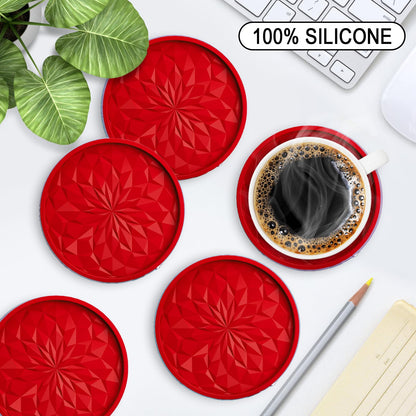Silicone Coasters with Holder – 6-Pack, Thickened Non-Slip Deep Tray Drink Coasters