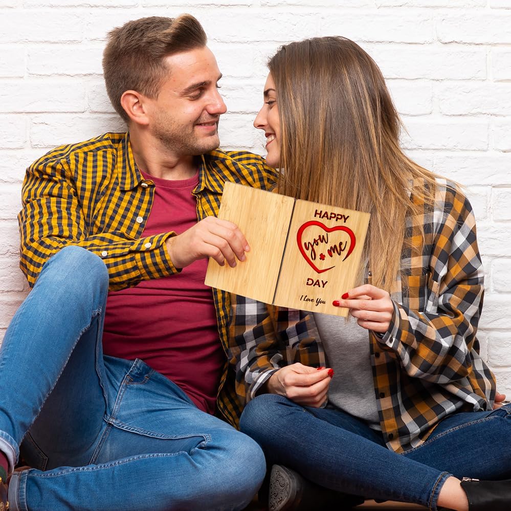 Wooden Valentines Day Card for Her Him, Romantic Wood Happy Valentines Day Gifts for Husband Wife Girlfriend Boyfriend, Wooden Valentine Greeting Card