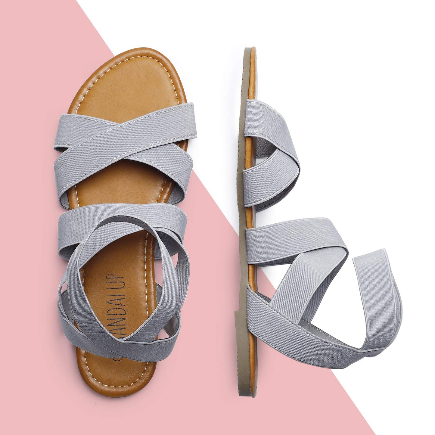 SANDALUP Elastic Ankle Strap Flat Sandals for Women