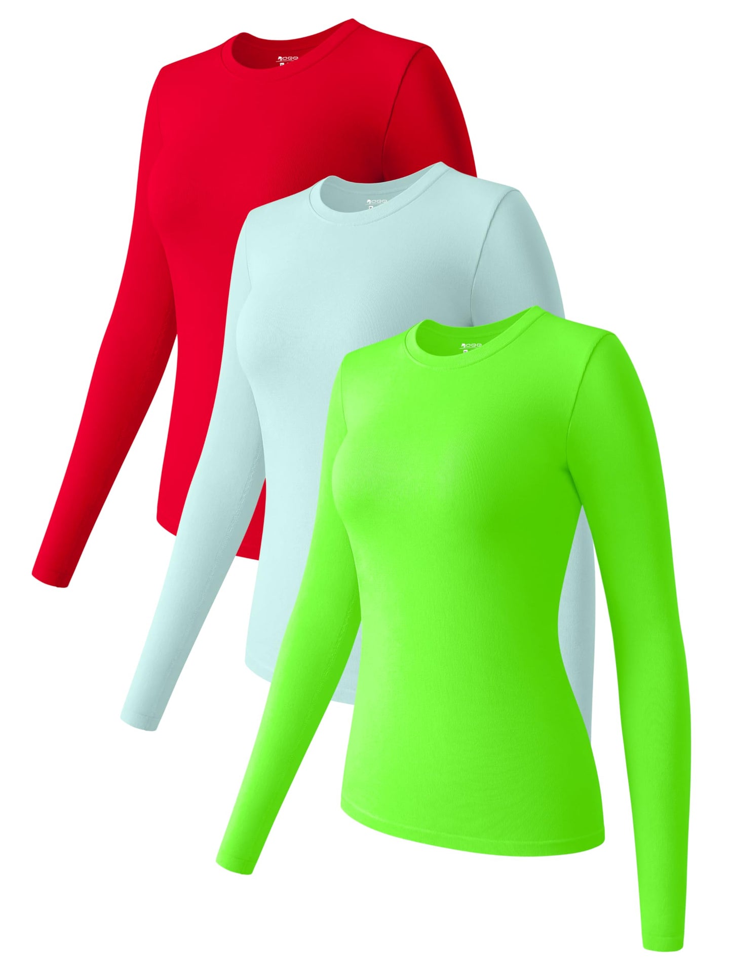 OQQ Womens 3 Piece Long Sleeve Tops Crew Neck Stretch Fitted Underscrubs Layer Tee Shirts Tops