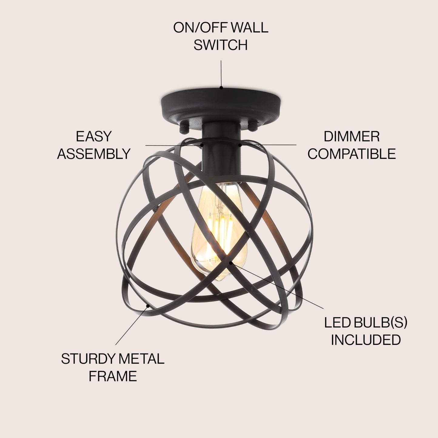 JONATHAN Y JYL9515B Alba 8,5" Metallkugel-LED-Deckenleuchte, modern, dimmbar, 2700 K, gemütliches warmes Licht, für Küche, Flur, Badezimmer, Treppenhaus, Nickel 