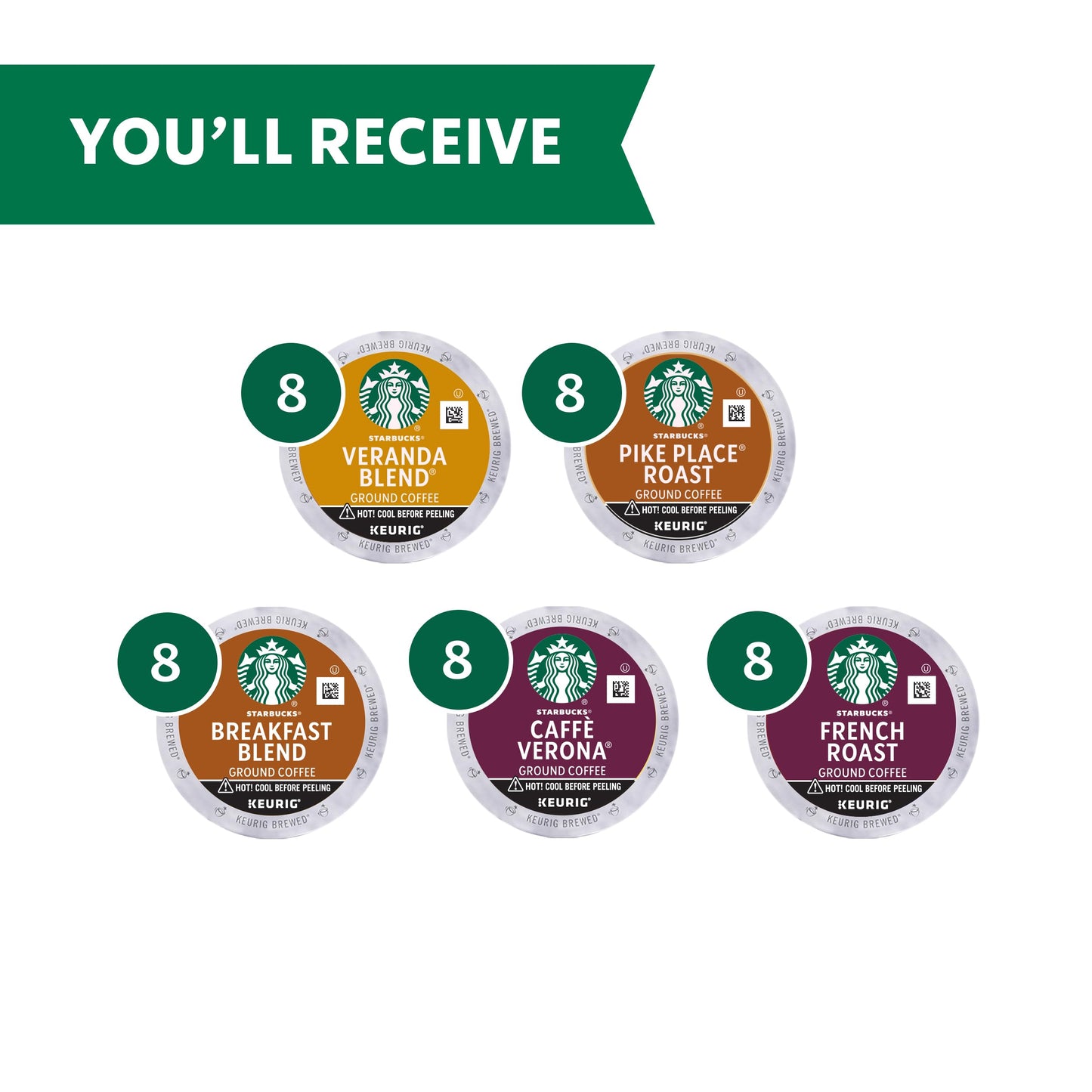 Starbucks K-Cup Coffee Pods, Naturally Flavored Coffee Variety Pack for Keurig Brewers, 100% Arabica, 1 Box (40 Pods)