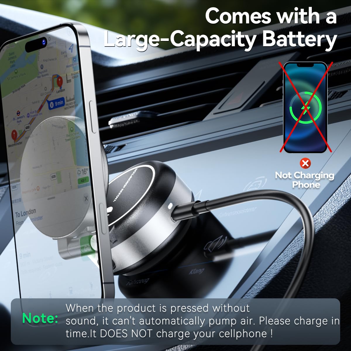 Vacuum Suction Magnetic Car Phone Holder, Adjustable Electric Magnetic Phone Holder Mount for Car, Foldable Strong Suction Car Holder Mount for iPhone16/15/14/13/12,Shower/Car/Mirror(Not Charge Phone)