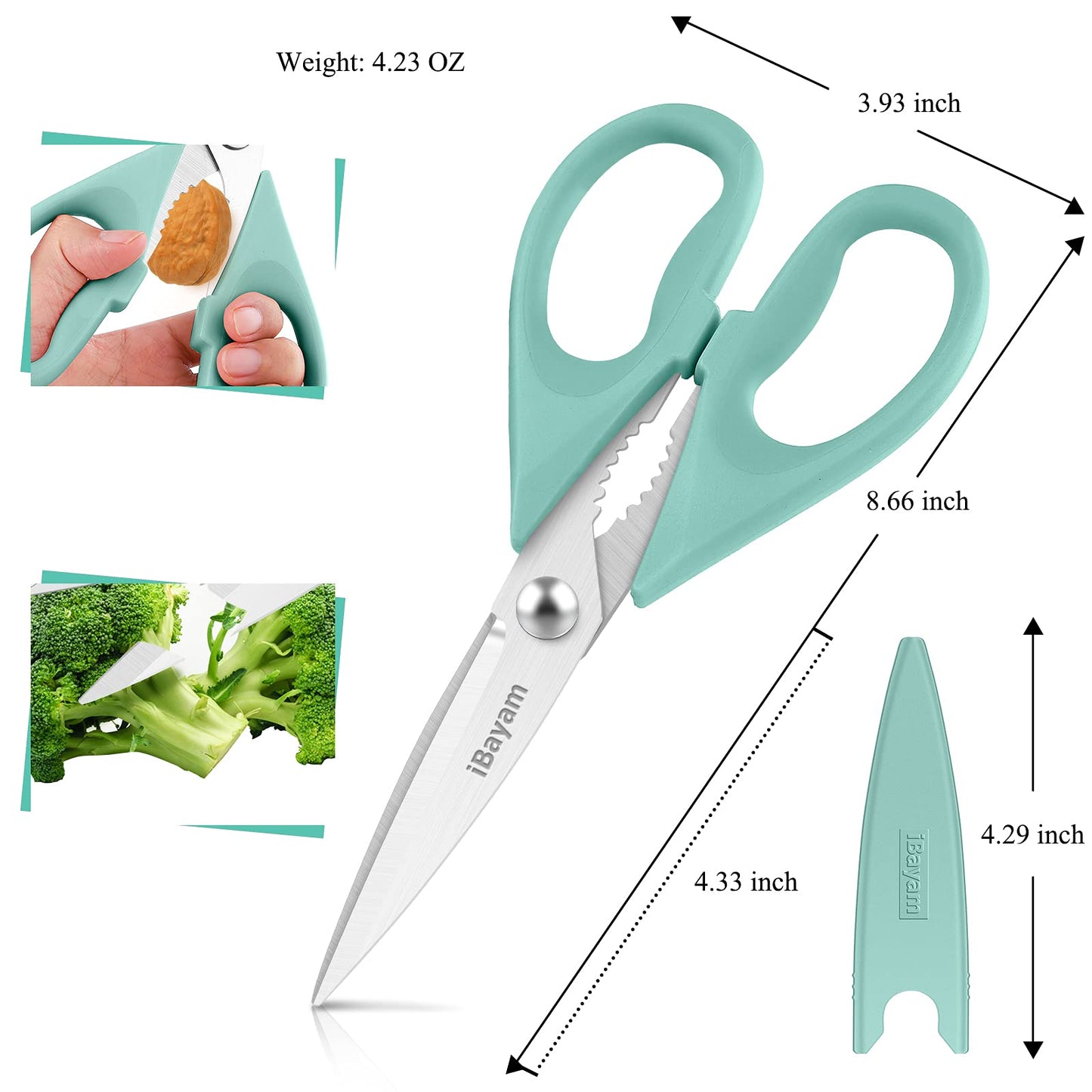 iBayam Kitchen Scissors All Purpose Heavy Duty, Kitchen Cooking Utensils Set, Cooking Gadgets Meat Poultry Shear Dishwasher Safe Food Cooking Scissors Stainless Steel Utility Scissors, Kitchen Gifts