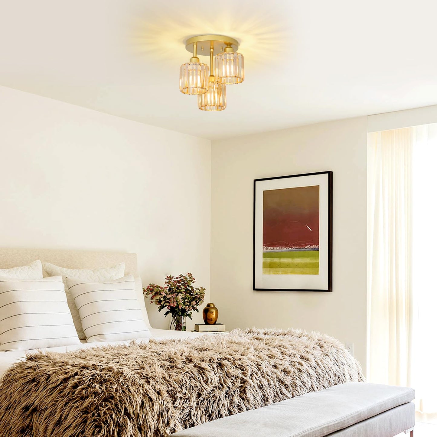 Crystal Semi Flush Ceiling Light – Modern Black Fixture, Clear Shade