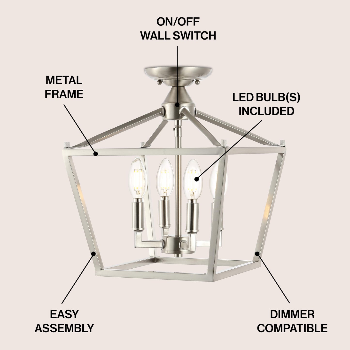 JONATHAN Y JYL7610A Plains Mini Lantern 12" 4-Light Iron Modern Farmhouse LED Flush Mount, Rustic, Industrial, Dimmable, 2700K Cozy Warm Light Kitchen, Hallway, Bathroom, Stairwell, Oil Rubbed Bronze