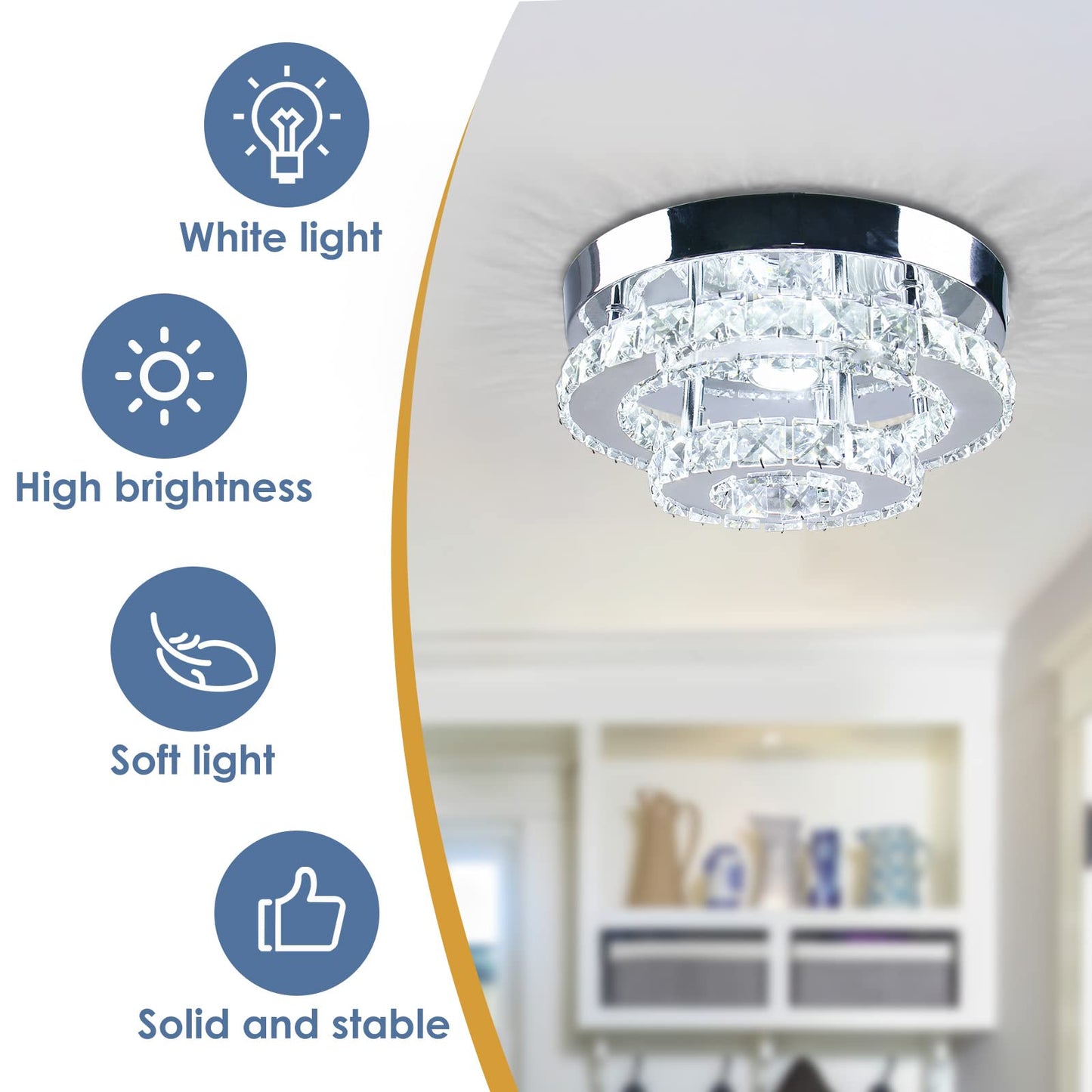 Dimmable Mini Crystal Chandeliers Modern Flush Mount Ceiling Light Fixture Round LED Crystal Chandelier Hallway Light Bedroom Bathroom Kitchen Office