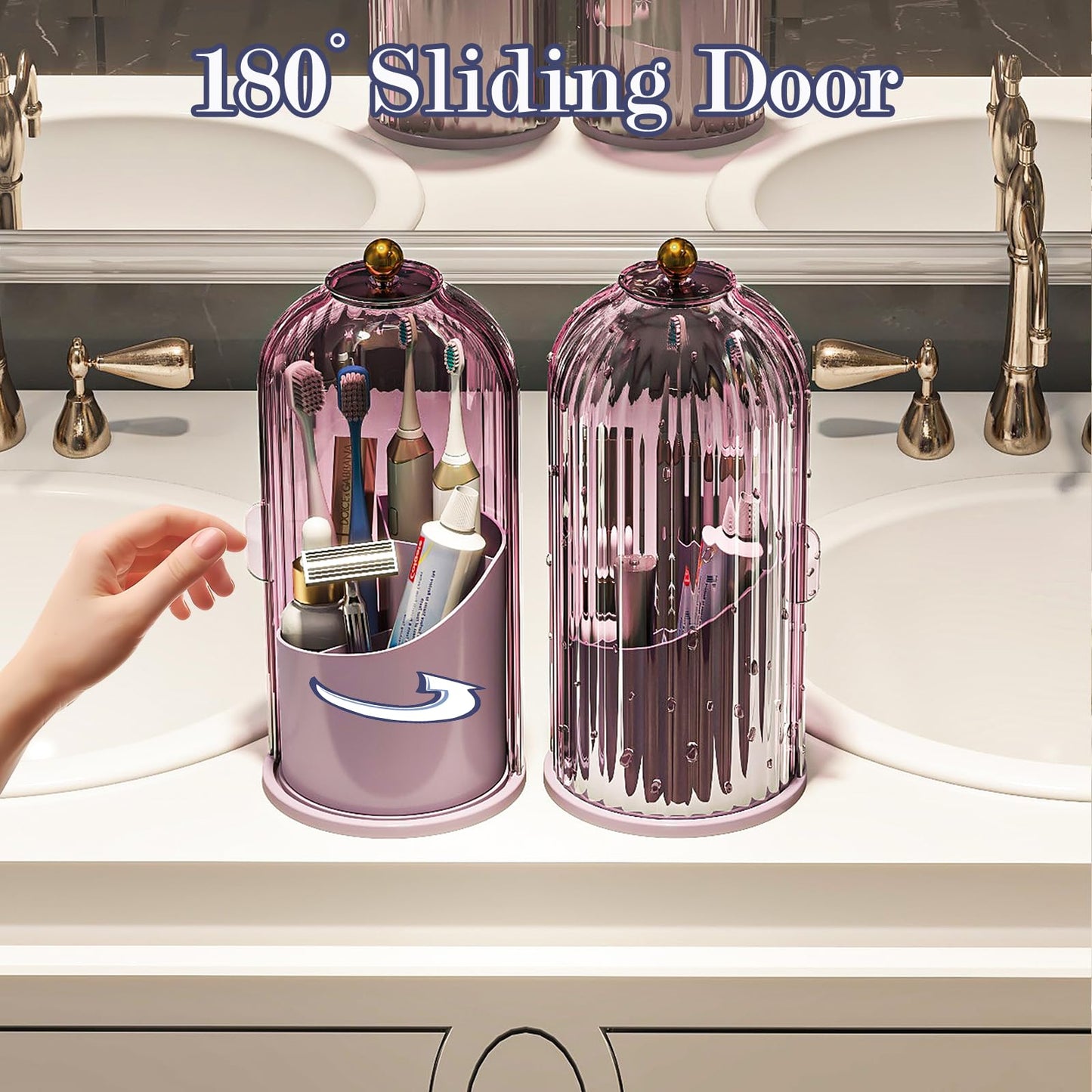 Multi-Use Bathroom Caddy, Dustproof Rotating Organizer with Cover