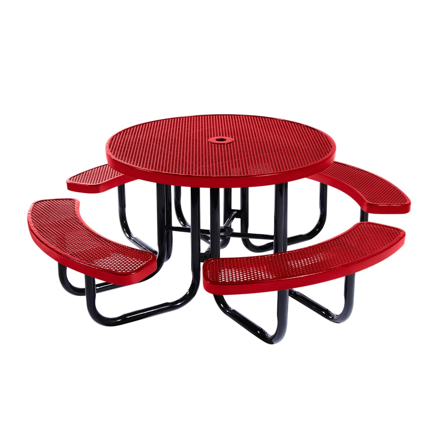 Table de pique-nique d'extérieur portable et robuste avec trou pour parasol, mobilier d'extérieur en métal déployé de qualité commerciale, fabriqué en Amérique (plateau rond de 46 po, bleu clair) 