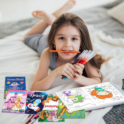 20 Mini Coloring Books (5.1” × 7”) for Kids Ages 2–8 + Bonus Book of 200 Inspiring Stickers