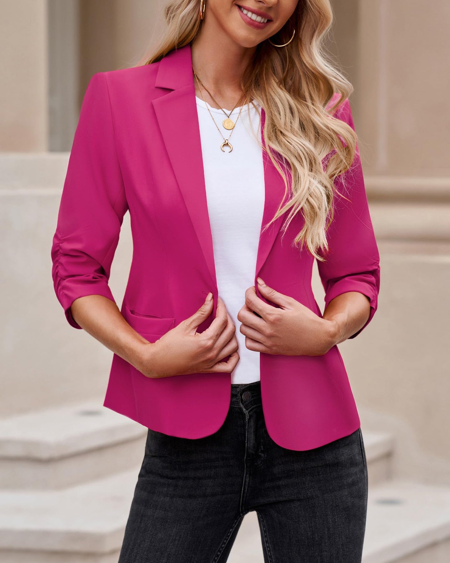 LookbookStore Blazer für Damen Anzugjacken Eleganter Blazer mit 3/4-Ärmeln Business-Casual-Outfits für die Arbeit