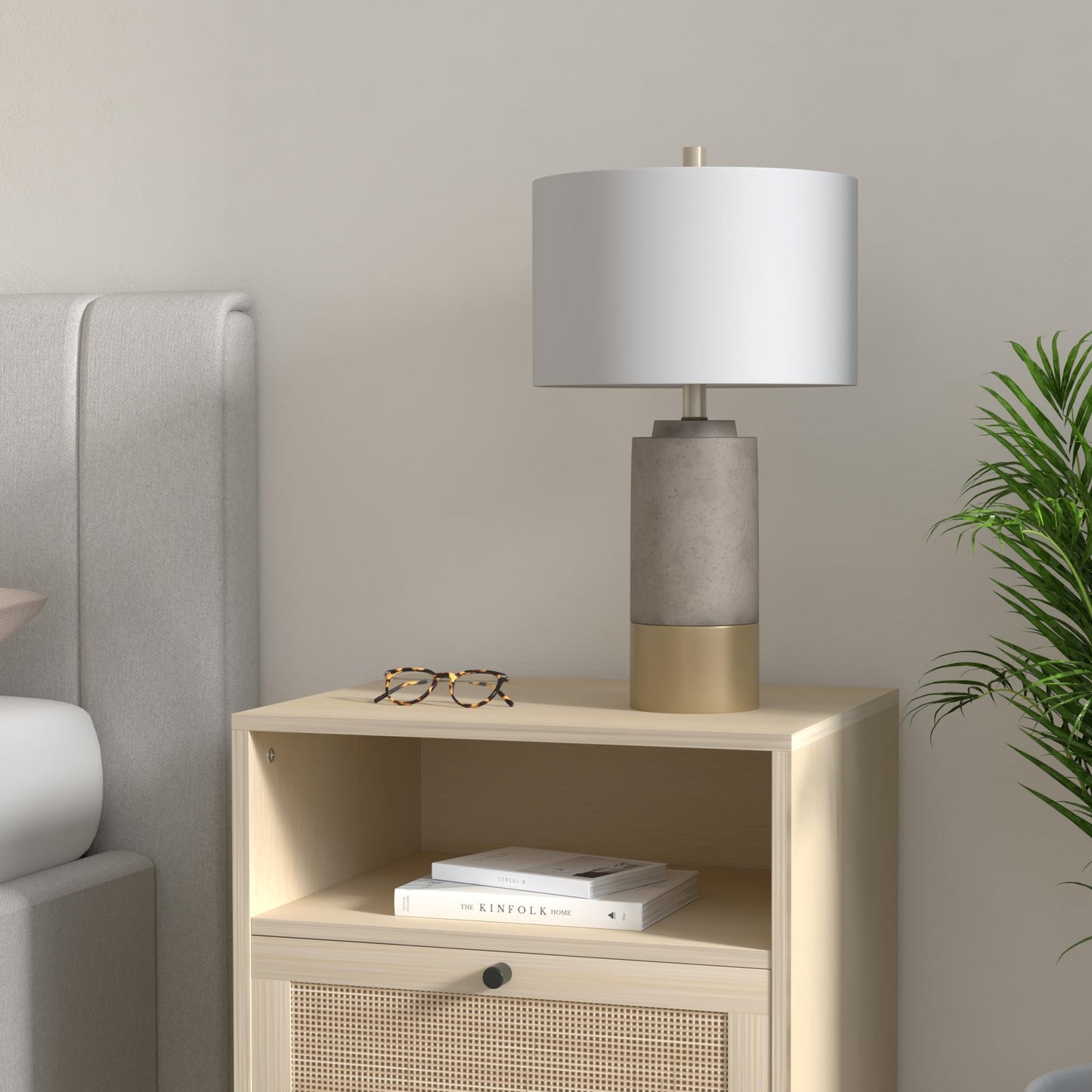 SAFAVIEH Lighting Collection Moderne zeitgenössische Bauernhaus-Lampen aus grauem Beton/Gold für Schlafzimmer, Wohnzimmer, Home-Office, Schreibtisch, Nachttisch, Tischlampe, 2er-Set (LED-Birnen im Lieferumfang enthalten) 