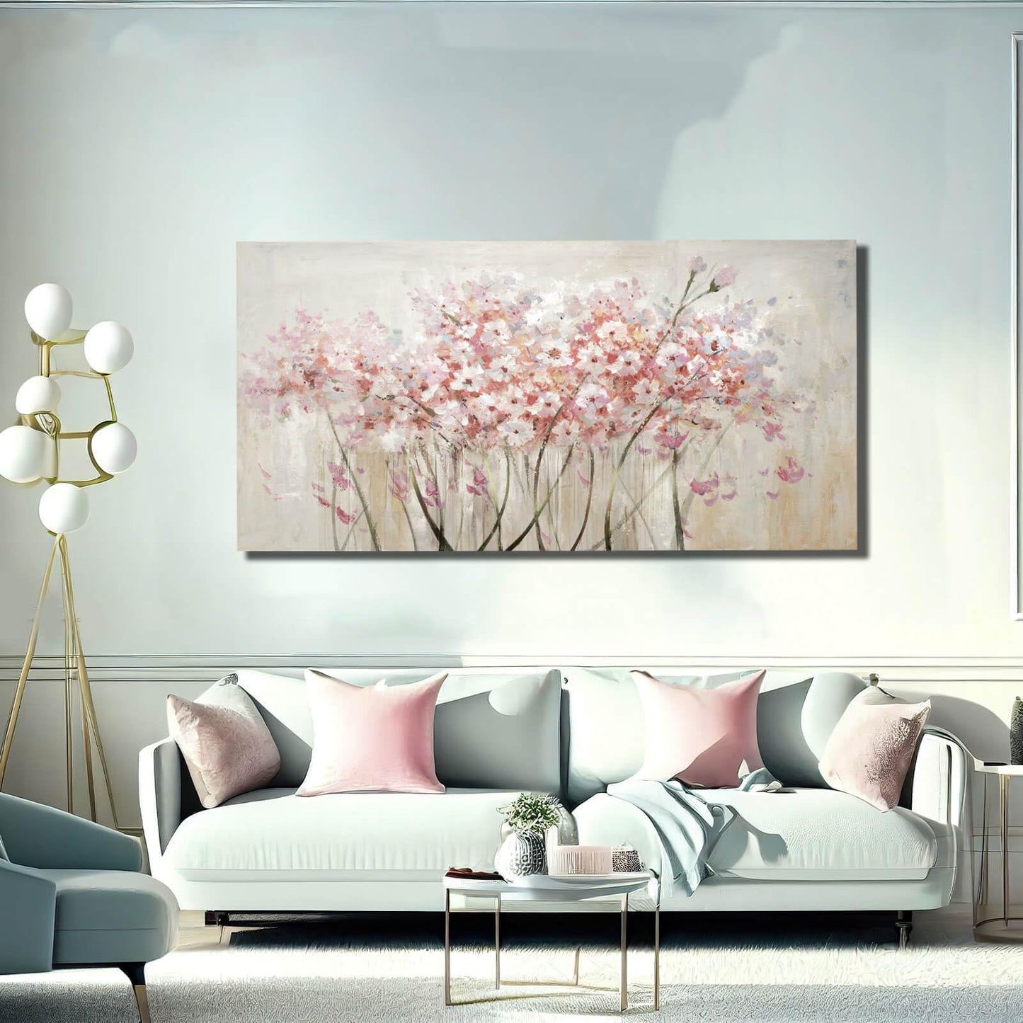 YJYart Abstrakte Wandkunst, Grün und Gold, handgemalt, Ölgemälde, Blüte, botanisch, großes Bild für Wohnzimmer, Schlafzimmer, Küche, Büro, 76,2 x 152,4 cm 