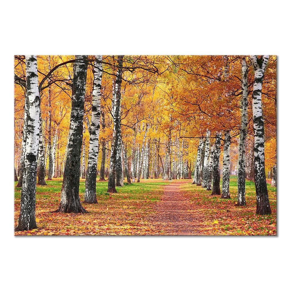 UTOP-art Pink Flower Picture Wall Art: Forest Tree Path Artwork Landscape Painting on Wrapped Canvas for Living Room (36'' x 24'' x 1 Panel)