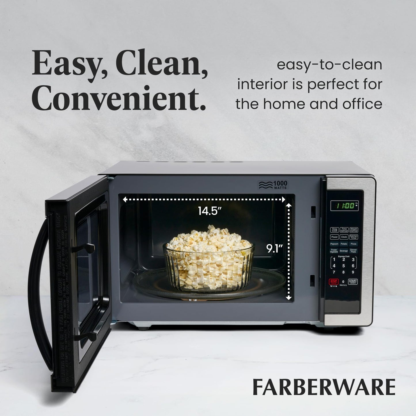 Farberware Countertop Microwave 1000 Watts, 1.1 cu ft - Microwave Oven With LED Lighting and Child Lock - Perfect for Apartments and Dorms - Easy Clean Metallic Red