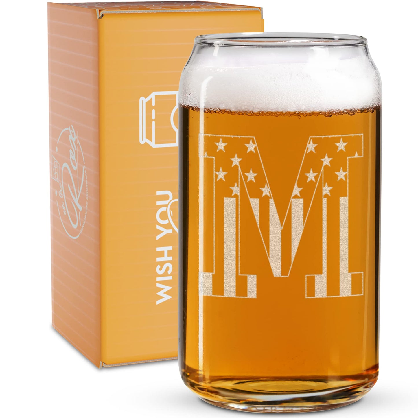 Verres à bière monogrammés pour hommes (AZ) 16 oz - Cadeaux de bière gravés pour hommes Frère Fils Papa Voisin - Cadeaux de Noël uniques pour lui - Chopes à bière personnalisées (J) 