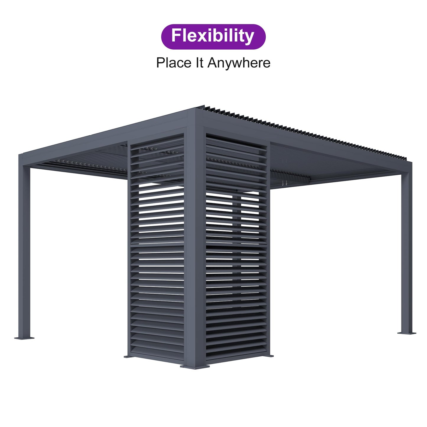 Pergola à persiennes PURPLE LEAF 94AS 11' x 14' Pergola extérieure en aluminium avec écran d'ombrage Toit réglable pour terrasse Arrière-cour Gazebo à toit rigide gris, 1 côté long et 2 côtés courts 