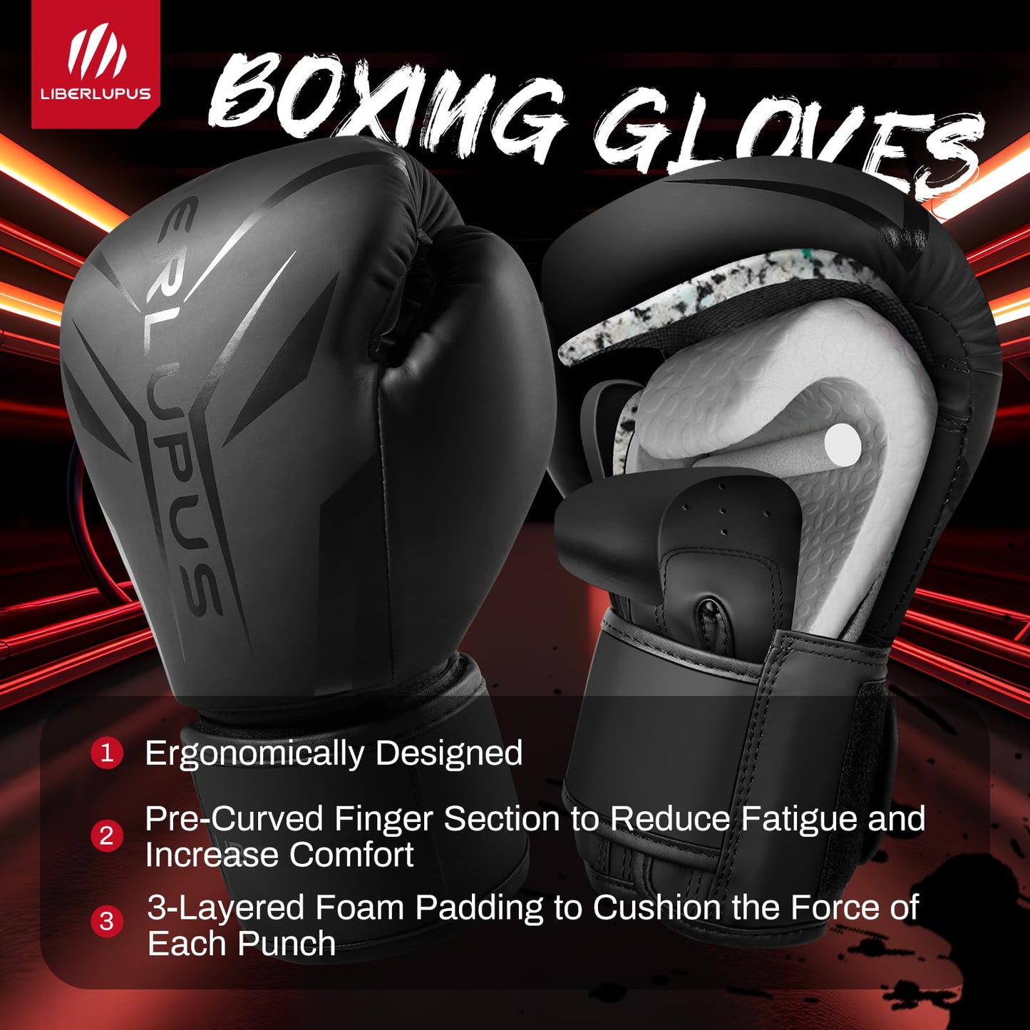 Liberlupus Boxing Gloves for Men & Women, Boxing Training Gloves, Kickboxing Gloves, Sparring Punching Gloves, Heavy Bag Workout Gloves for Boxing, Kickboxing, Muay Thai, MMA