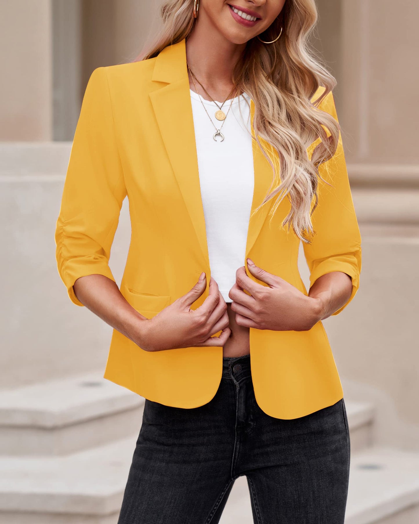 LookbookStore Blazer für Damen Anzugjacken Eleganter Blazer mit 3/4-Ärmeln Business-Casual-Outfits für die Arbeit