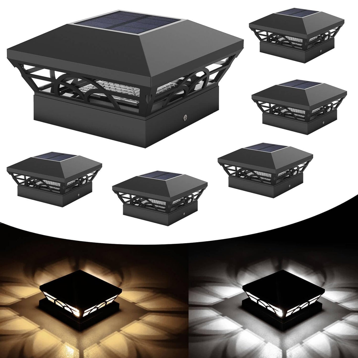 T-SUN Solar Post Cap Lights, 6 Pack – Warm & Cool White, Waterproof, Fits 4x4/5x5/6x6 Posts