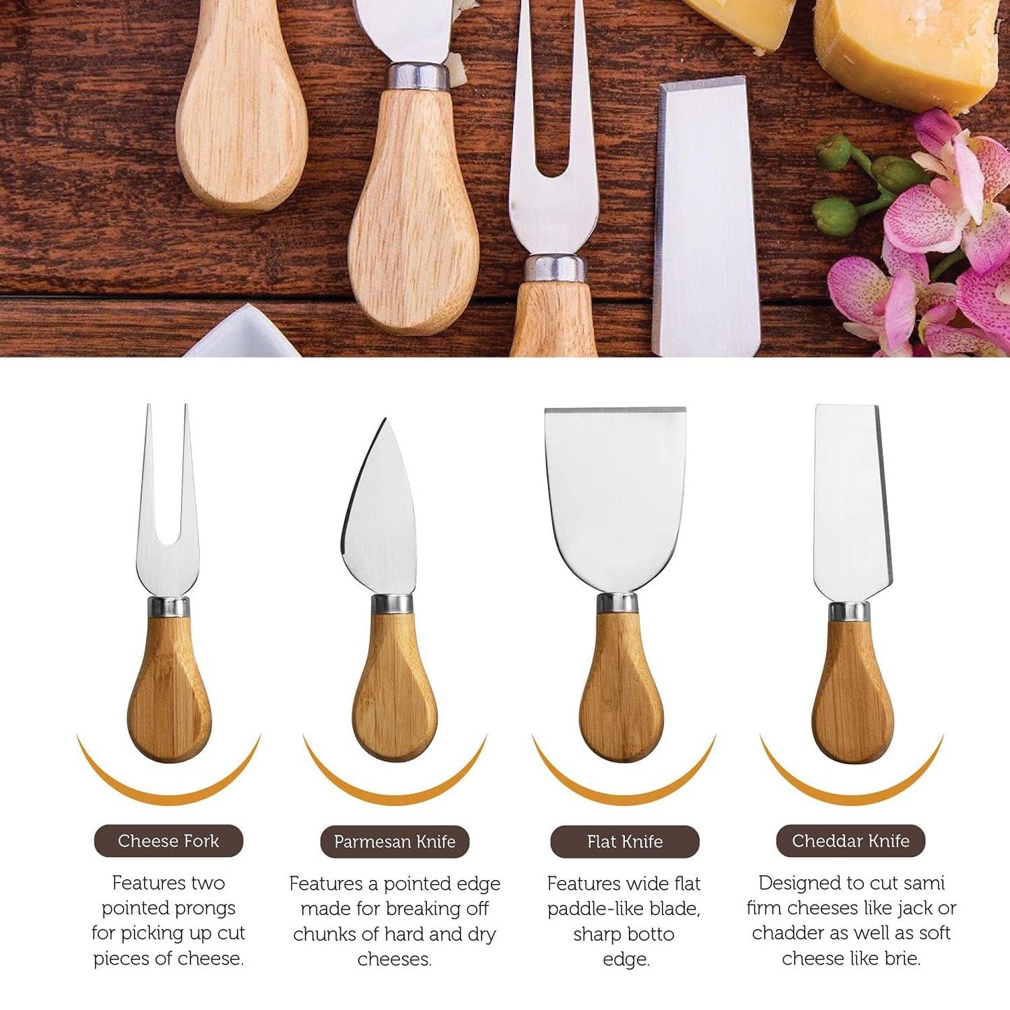 Charcuterie Board Gift Set - Bamboo Cheese Board and Knife Set