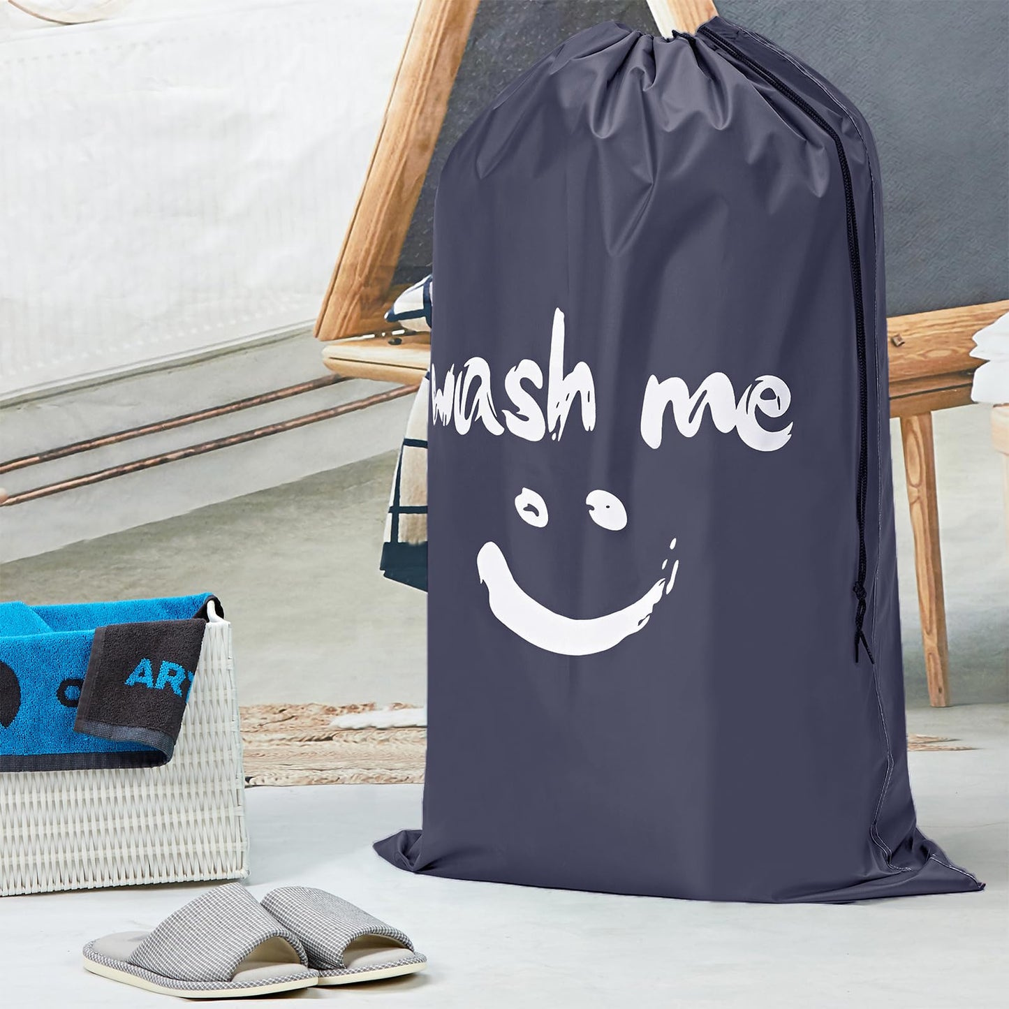 HOMEST 2er-Pack XL-Wäschebeutel „Wash Me“ für unterwegs, Organizer für schmutzige Kleidung, groß genug für 4 Ladungen Wäsche, passt problemlos in einen Wäschekorb oder Wäschekorb 