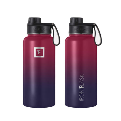 IRON °FLASK 32 oz Stainless Steel Water Bottle – Vacuum Insulated, Leak-Proof, BPA-Free, with 3 Lids (Straw Included)