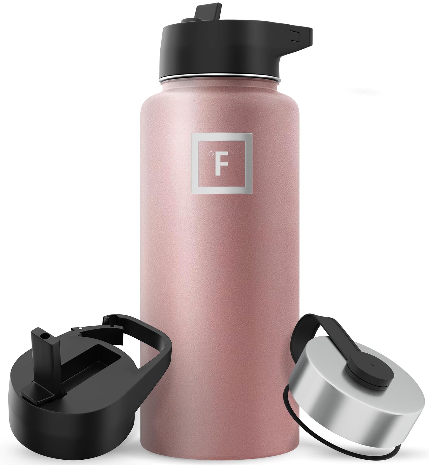 Bouteille d'hydratation de camping et de randonnée IRON °FLASK avec 3 couvercles - Bouteille d'eau en acier inoxydable, à double paroi et isolée sous vide - Anti-fuite et sans BPA (Dark Night, Straw - 32 oz) 