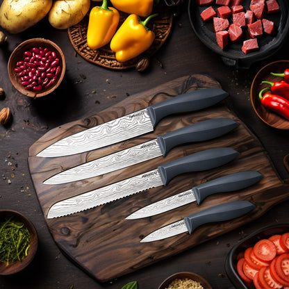 RAXCO Knife Set with Block,10-Piece Kitchen Knives Stainless Steel,Pro-Sharpened for Cooking,Slicing,Mincing,Dicing,Black