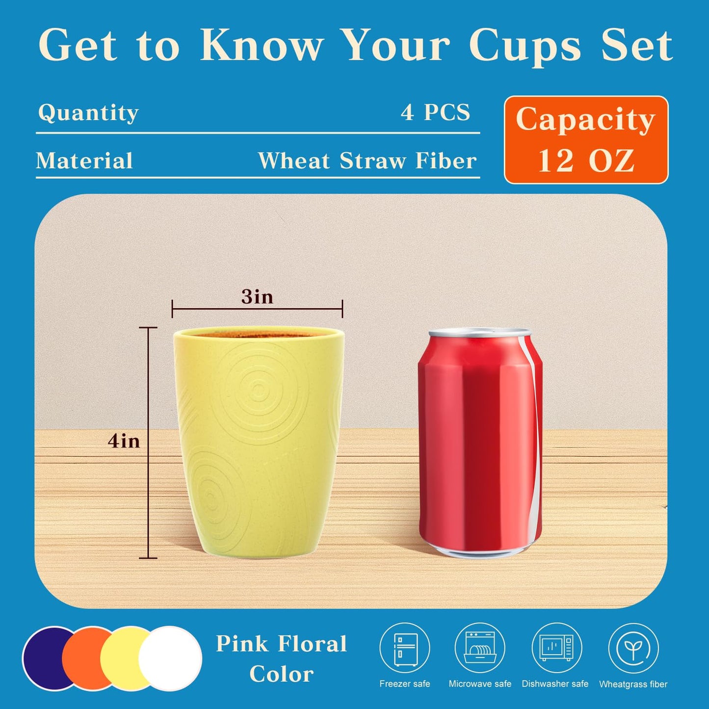 Homienly Wheat Straw Cups – Reusable, Unbreakable, Tumblers, Stackable & Dishwasher Safe