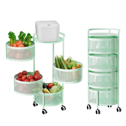No Assembly Required Vegetable Storage Rack, 4-Tier Rotating Fruit Basket with Wheels, Heavy Duty Carbon Steel Kitchen Storage Cart