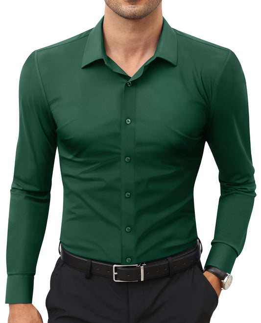 Stretch Mens Dress Shirts Long Sleeve Slim Fit Dress Shirts for Men Muscle Fit Wrinkle Free Button Down Shirt