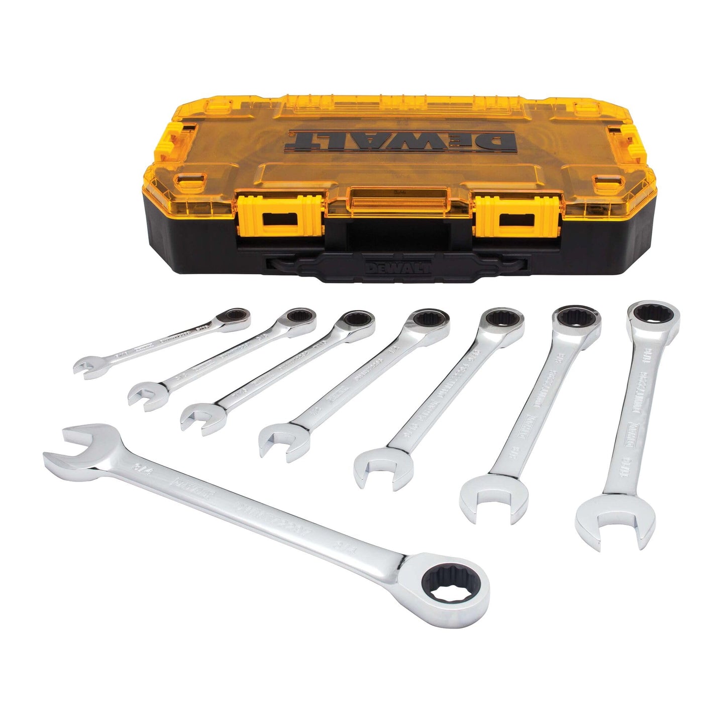 DEWALT Tough Box 8 PC SAE Ratcheting Combination Wrench Set