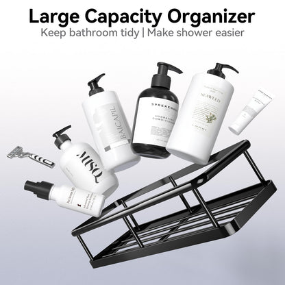 6-Pack Black Shower Caddy Set – Rustproof Bathroom Organizer with Soap Holder & 12 Hooks, No-Drill Wall Mount Storage.
