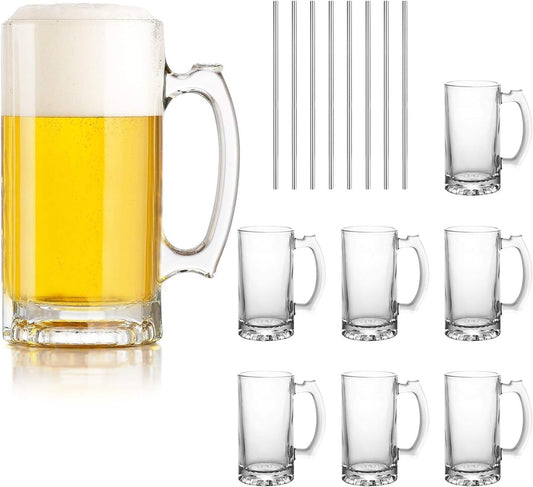 QAPPDA Beer Mugs Set,Glass Mugs With Handle 16oz,Large Beer Glasses For Freezer,Beer Cups Drinking Glasses 500ml,Pub Drinking Mugs Stein Water Cups For Bar,Alcohol,Beverages Set of 8 KTZB02…