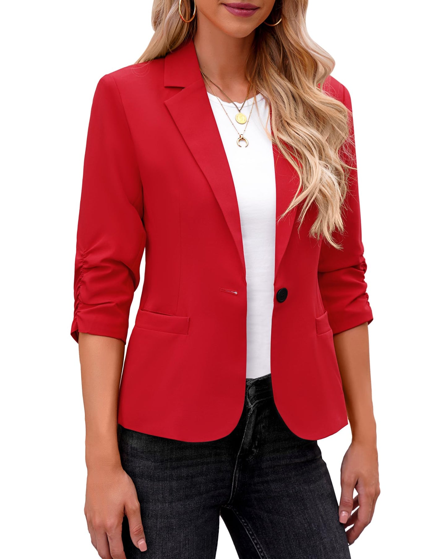 LookbookStore Blazer für Damen Anzugjacken Eleganter Blazer mit 3/4-Ärmeln Business-Casual-Outfits für die Arbeit