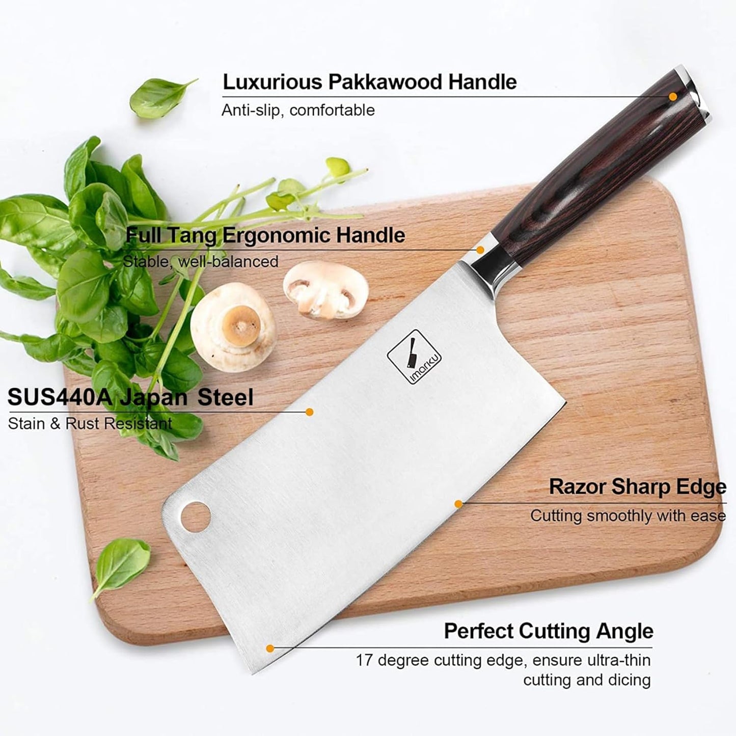 imarku Cleaver Knife 7 Inch Meat Cleaver - SUS440A Japan High Carbon Stainless Steel Butcher Knife with Ergonomic Handle, Ultra Sharp Knife, Kitchen Gadgets for Home/Restaurant, Birthday Gifts