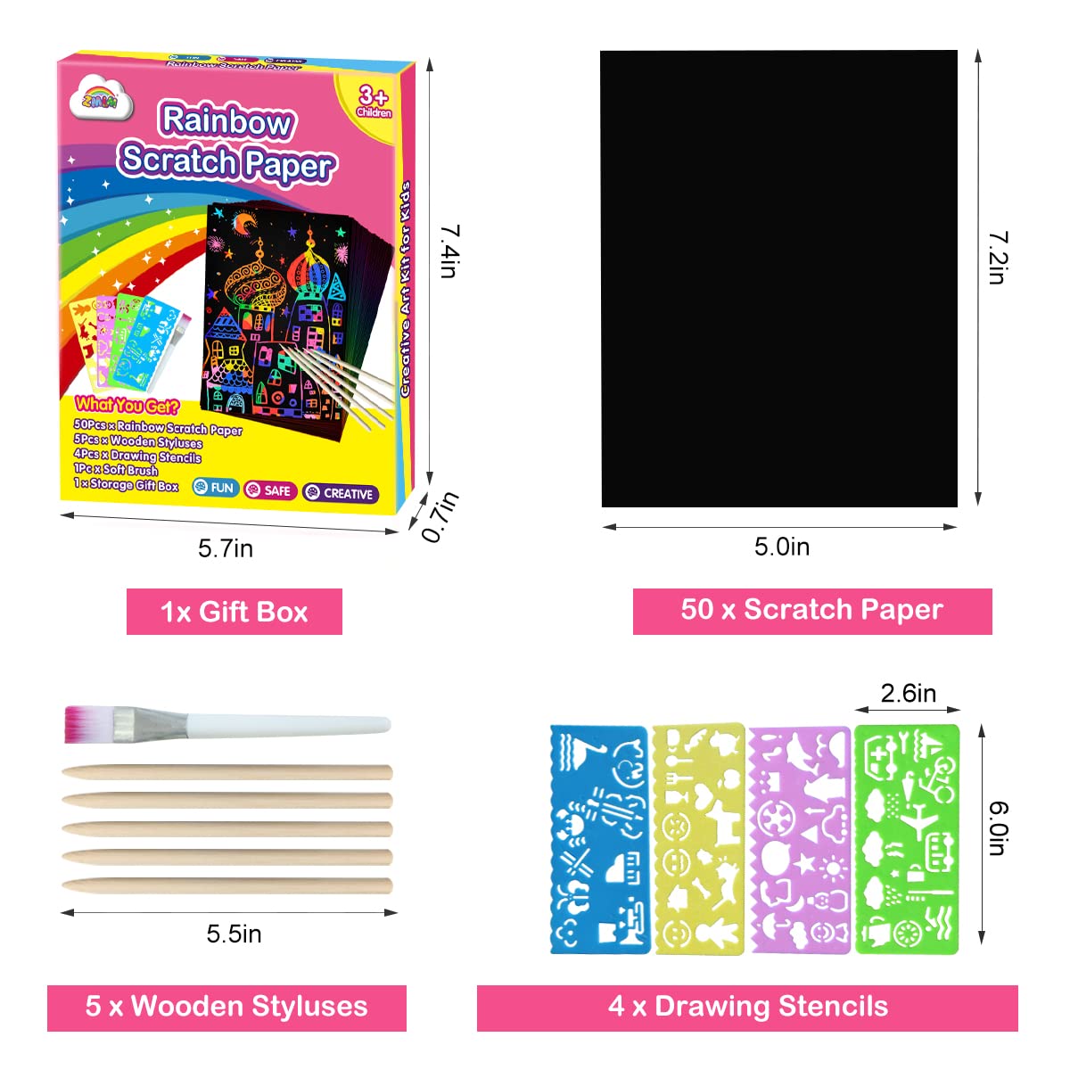 ZMLM Scratch Art Crafts Boys Gifts, Rainbow Scratch Paper Art Gifts for 3 4 5 6 7 8 9 10 Years Old Girls and Boys Kids, Mother Day Crafts for Kids Birthday Toys and Games Activities Gift (Blue)