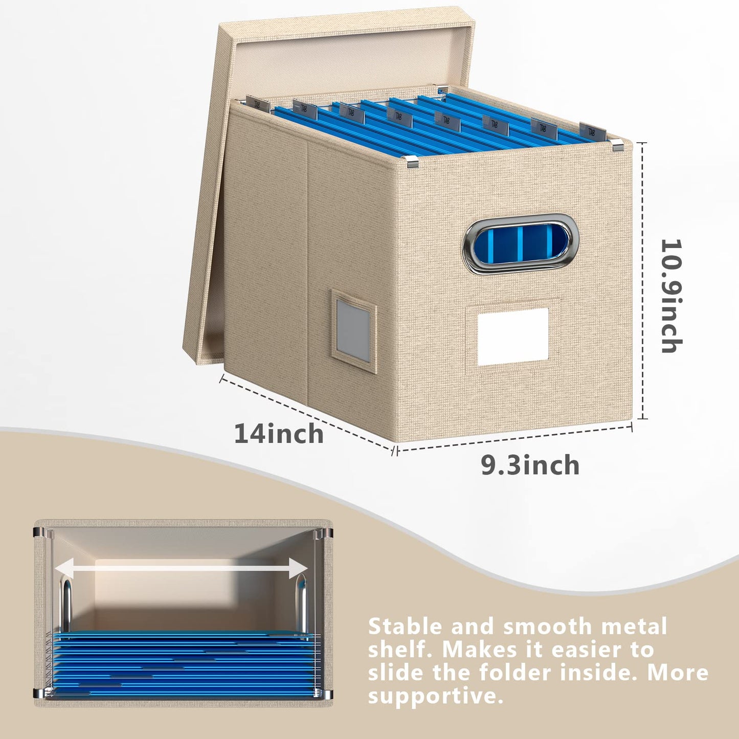 Hängeregistraturbox mit Deckel, 2er-Set, Aufbewahrungsboxen für Aktenordner, zusammenklappbarer dekorativer Aktenschrank aus Leinen für Büro/Zuhause (35,6 x 23,5 x 27,6 cm) (Marineblau) 