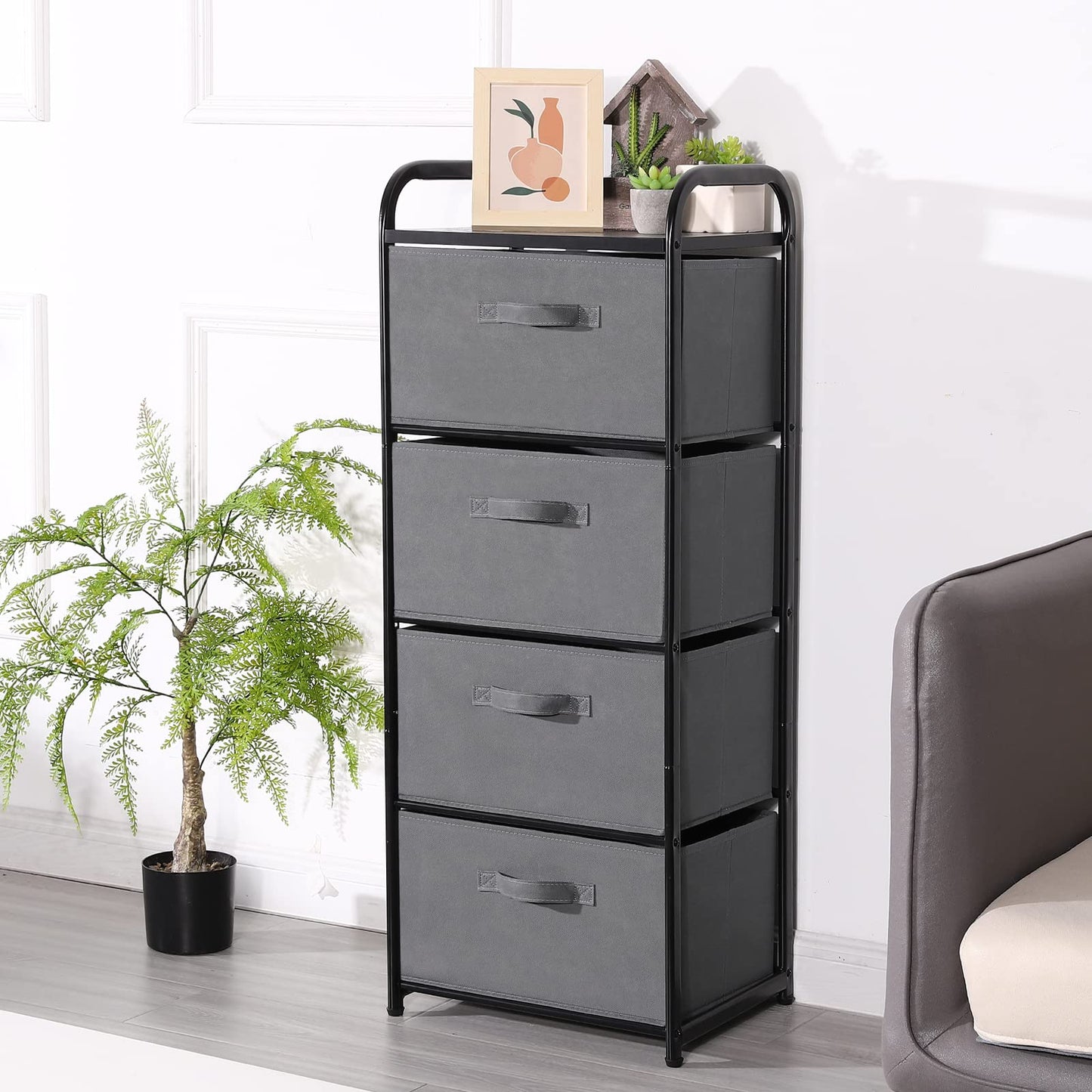 MAX Houser Dresser Storage with 3 Drawers, Fabric Dresser Tower, Vertical Storage Unit for Bedroom, Closet, Office, Black