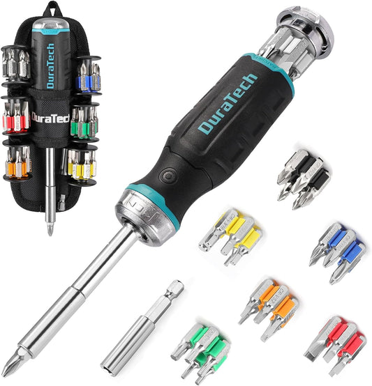 Tournevis à cliquet multi-embouts DURATECH, 38 pièces, tournevis magnétiques avec poignée de rangement pour embouts, fente/Philips/Pozi/Torx/Hex/Carré 