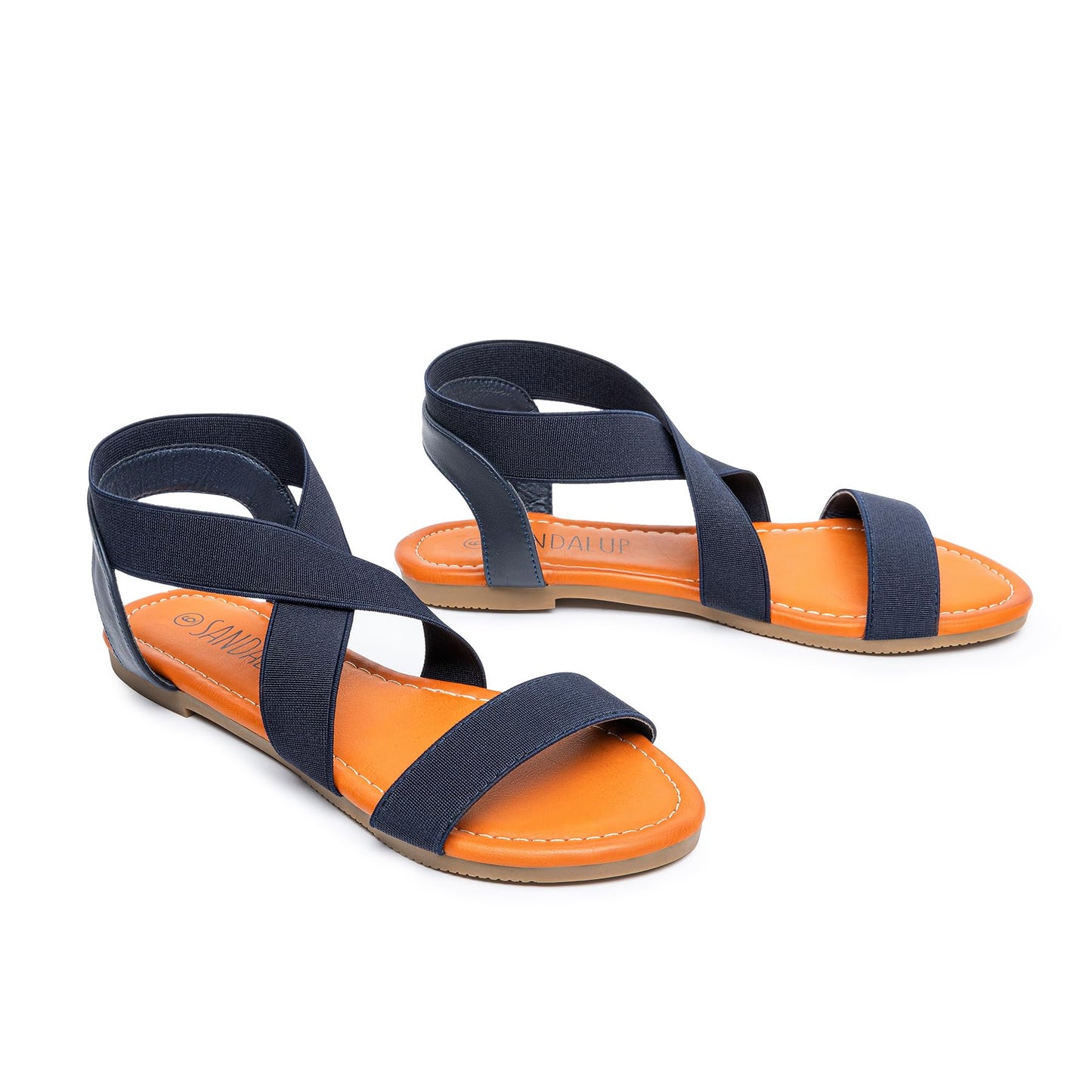 SANDALUP Elastic Ankle Strap Flat Sandals for Women