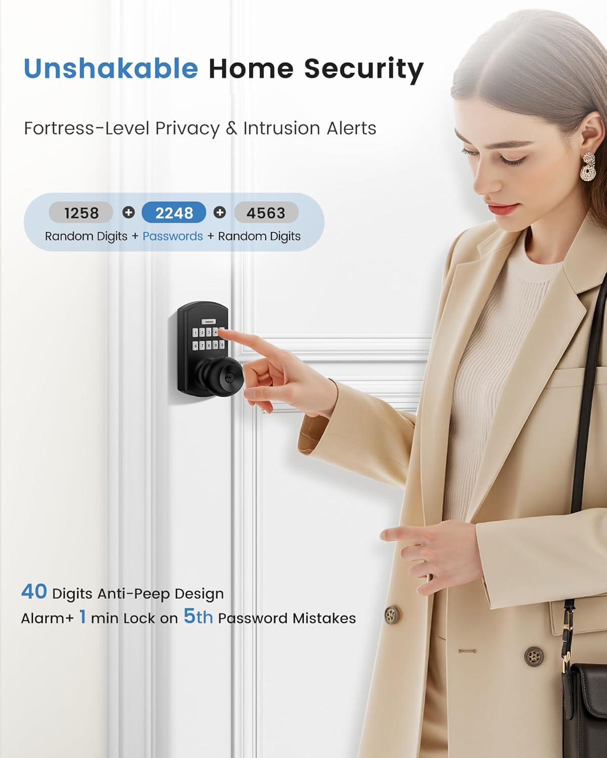 Keypad Smart Door Lock with Auto-Lock, Anti-Peeping Code & Backlit Keypad – Keyless Entry for Home or