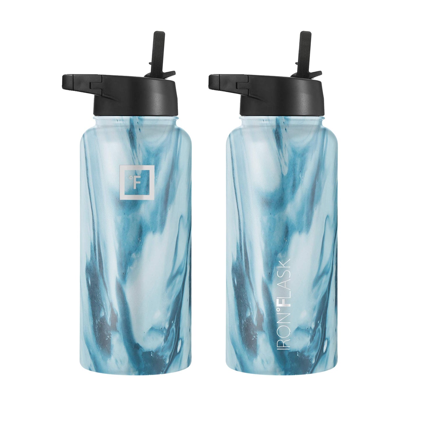 Bouteille d'hydratation de camping et de randonnée IRON °FLASK avec 3 couvercles - Bouteille d'eau en acier inoxydable, à double paroi et isolée sous vide - Anti-fuite et sans BPA (Dark Night, Straw - 32 oz) 