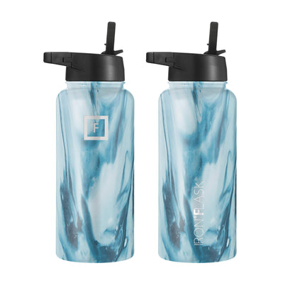 IRON °FLASK 32 oz Stainless Steel Water Bottle – Vacuum Insulated, Leak-Proof, BPA-Free, with 3 Lids (Straw Included)