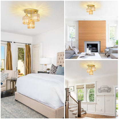 Crystal Semi Flush Ceiling Light – Modern Black Fixture, Clear Shade